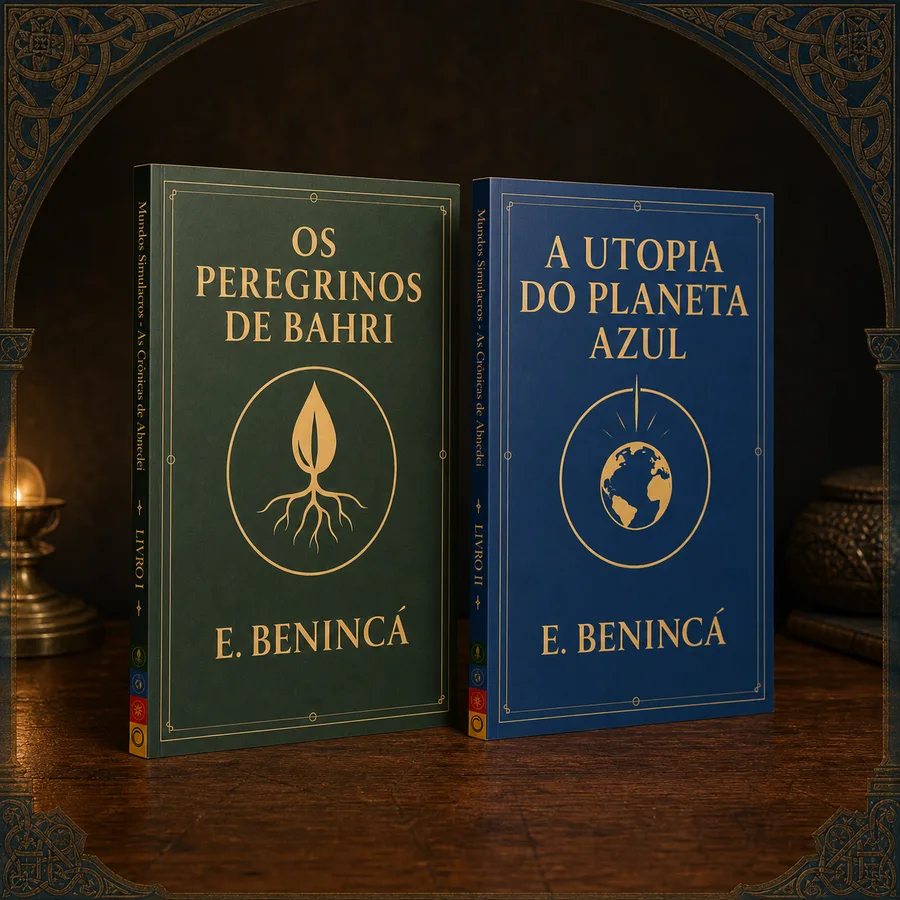 Os dois volumes impressos de Mundos Simulacros lado a lado